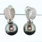 Tahitian Pearl Earrings. 18k Large Black TAHITIAN Pearls With In and Out Pave Diamond Non pierced Clip on earrings. - st(732)