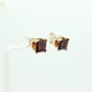 Princess GARNET 14k Gold Stud Earrings. Square Garnet studs earrings. (st67)