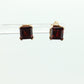 Princess GARNET 14k Gold Stud Earrings. Square Garnet studs earrings. (st67)