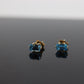 14k Blue TOPAZ Rectangle cut stud earrings. Dainty Blue Topaz Studs. st(40)