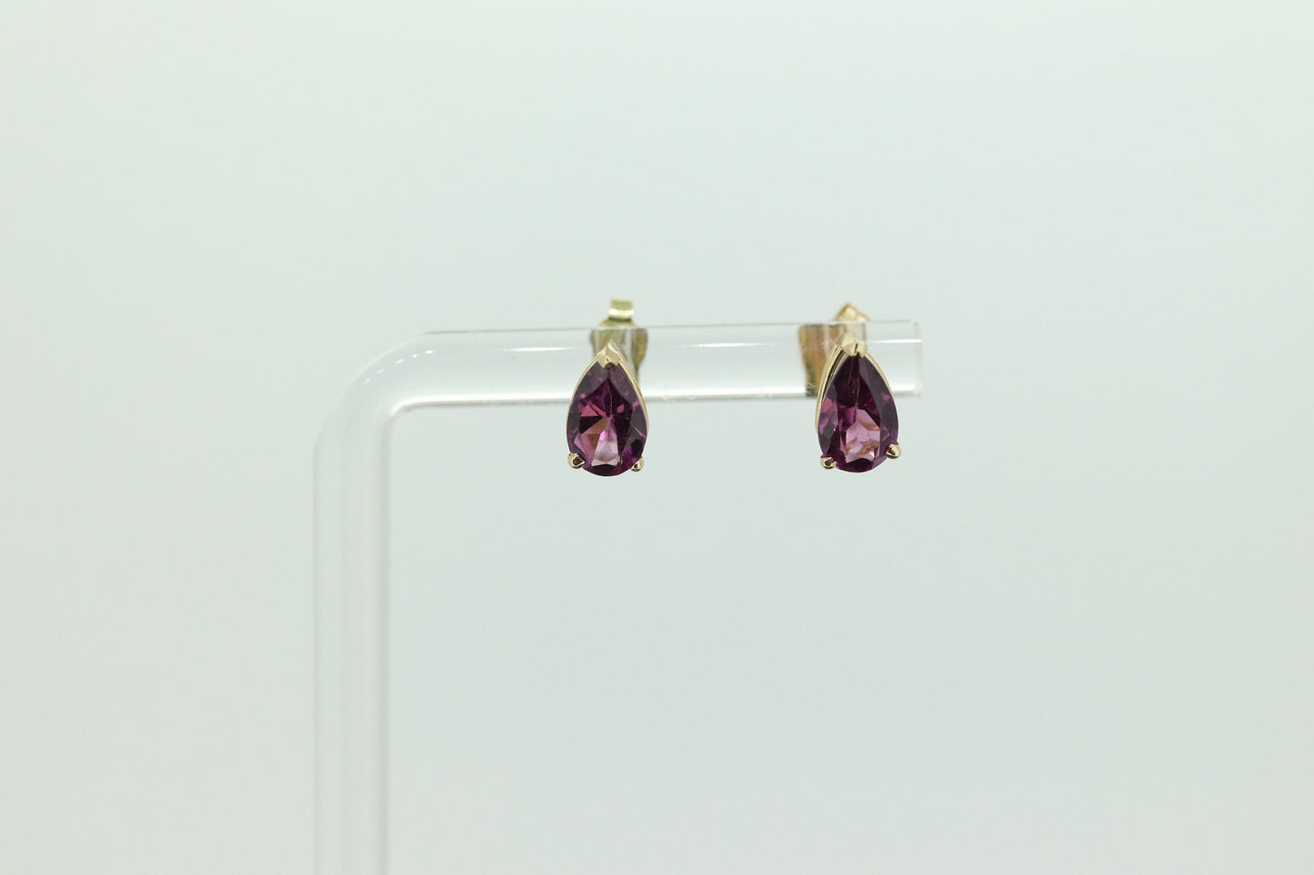 14k Tourmaline Stud Earrings. Rubellite Pink Purple Tourmaline Pear Drop Cut Stud Prong earrings. st(35)