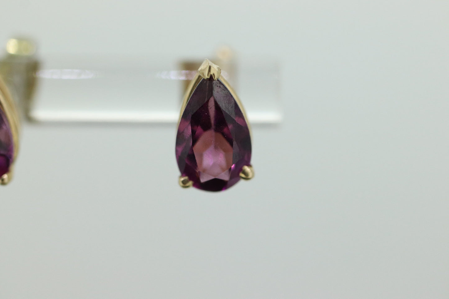 14k Tourmaline Stud Earrings. Rubellite Pink Purple Tourmaline Pear Drop Cut Stud Prong earrings. st(35)