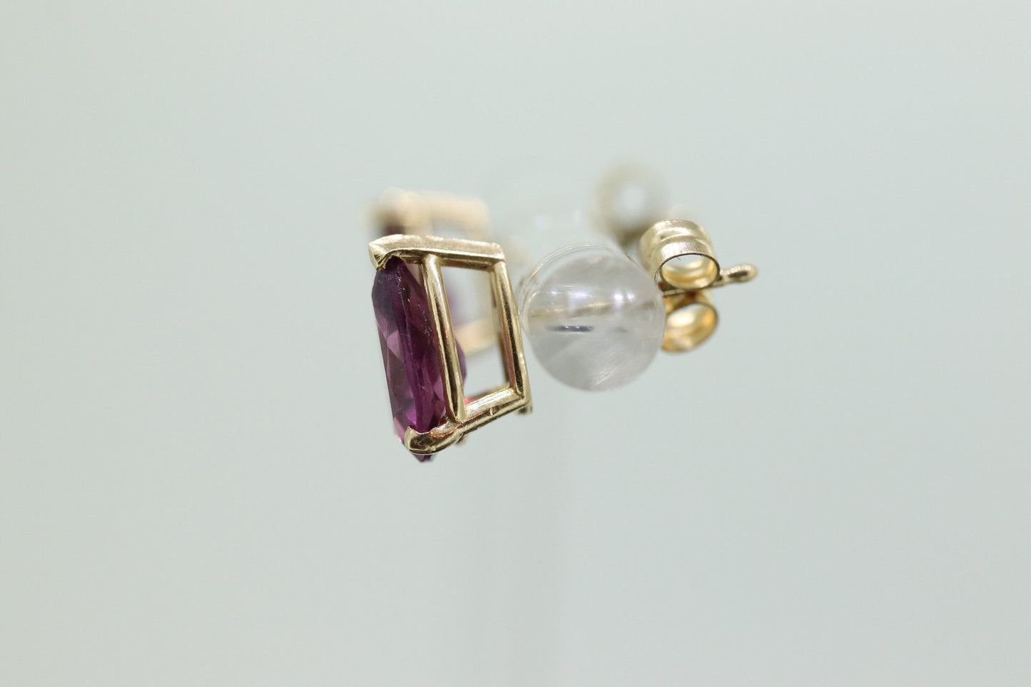 14k Tourmaline Stud Earrings. Rubellite Pink Purple Tourmaline Pear Drop Cut Stud Prong earrings. st(35)