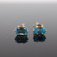 14k Blue TOPAZ Rectangle cut stud earrings. Dainty Blue Topaz Studs. st(40)