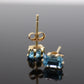 14k Blue TOPAZ Rectangle cut stud earrings. Dainty Blue Topaz Studs. st(40)