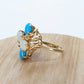 14k Bubble Turquoise Cabochon Opal diamond cluster Ring. 14k Turquoise cluster diamond bouquet Ring. st(50)