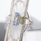 14k Camphor Glass Diamond Princess Sapphire ring. Art Deco Filigree Frosted Rock Crystal Ring with a diamond and Sapphire. st(322)