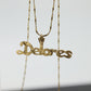 14k DELORES name pendant. DELORES 14k yellow gold pendant and necklace. st(81)
