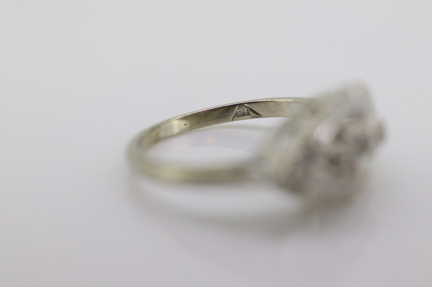 Marquise Signet Ring. Vintage 10k Tiny Diamond white Gold Signet Ring. 10k White Gold Statement Ring. st(75)