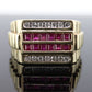 10k Ruby Diamond ring. 10k Yellow Gold RLX Rolex style Mens signet channel ruby ring. st(133)