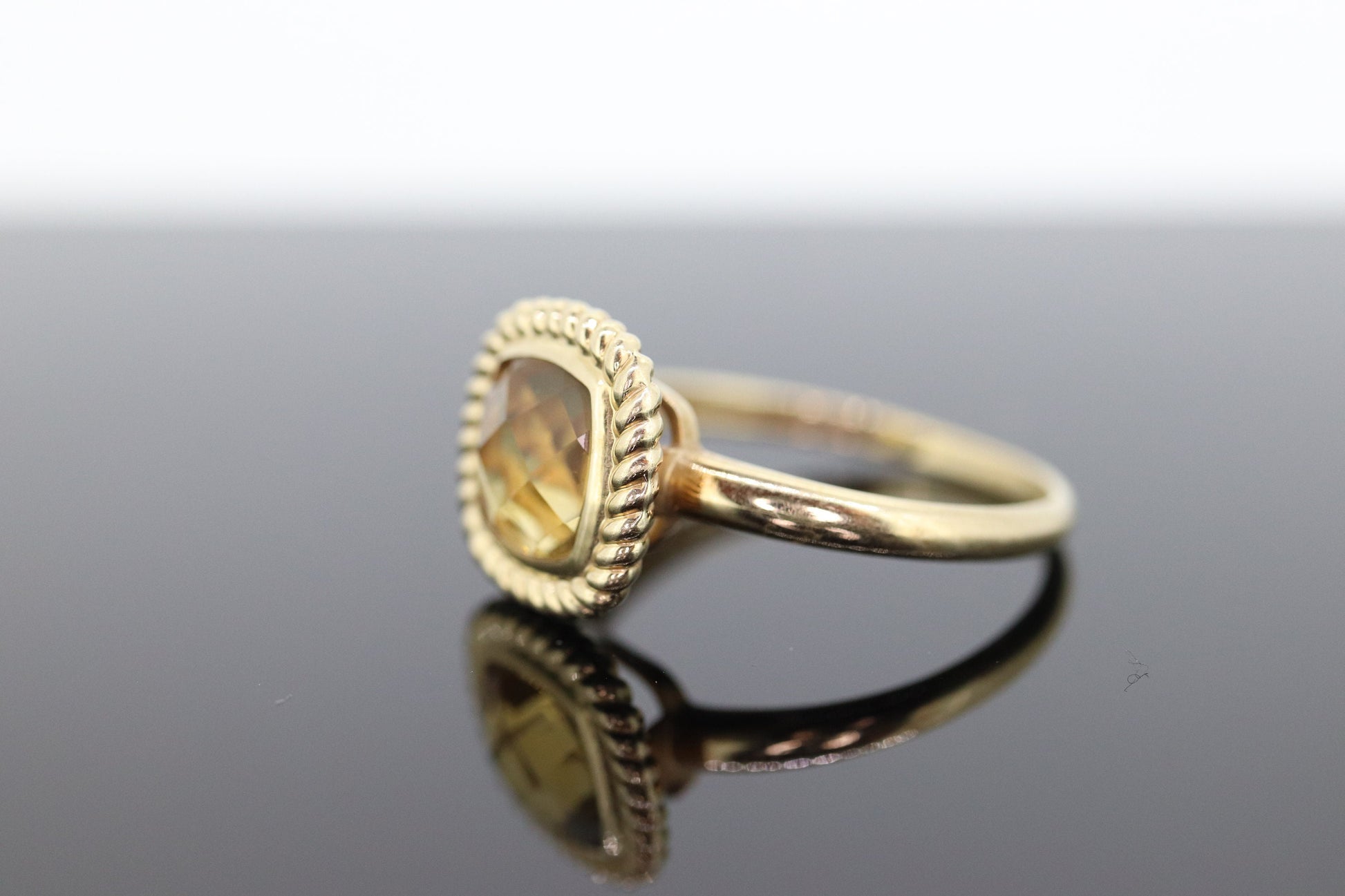 14k Citrine cushion Faceted  Ring. Citrine Bezel set cocktail statement ring. st(78)