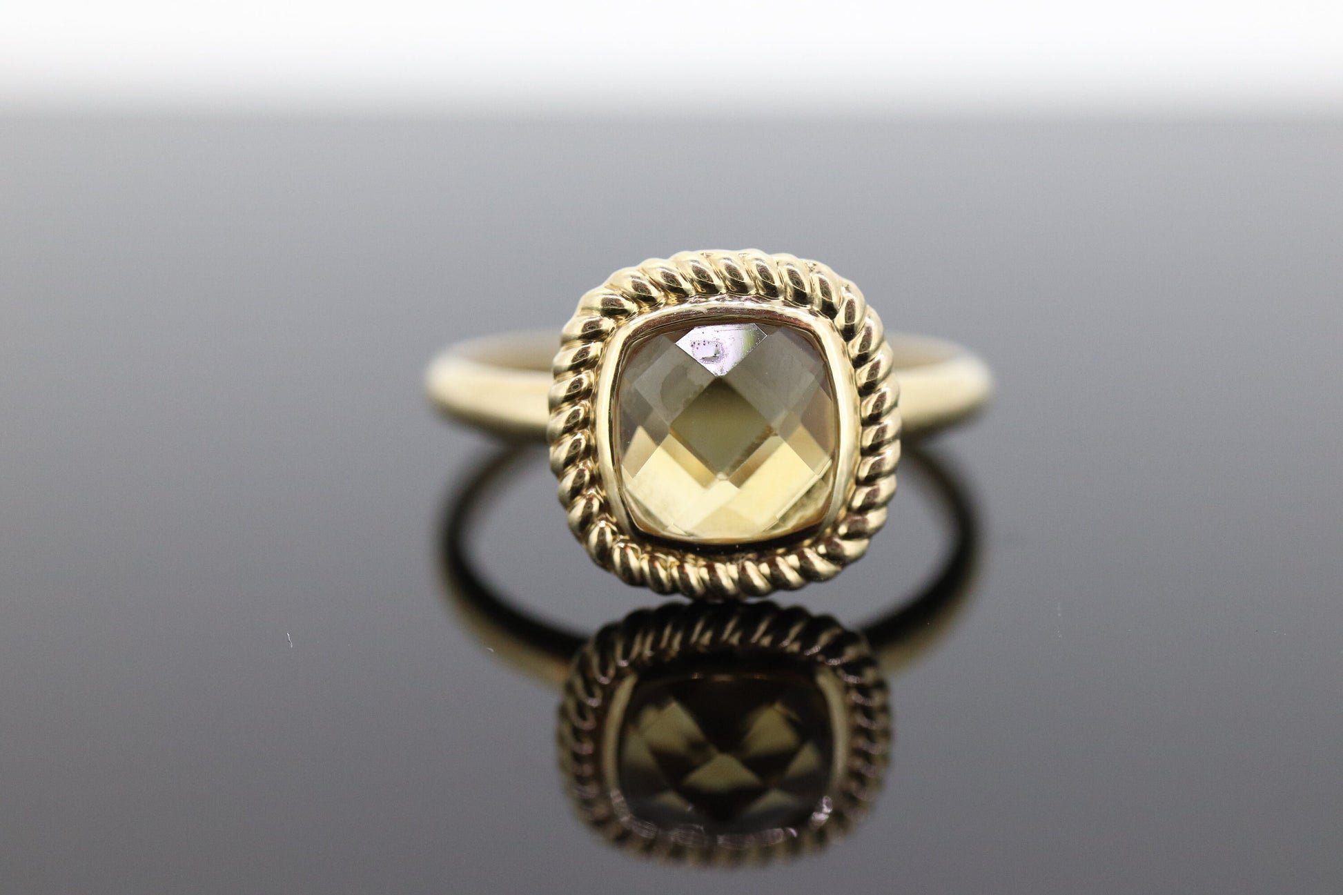 14k Citrine cushion Faceted  Ring. Citrine Bezel set cocktail statement ring. st(78)