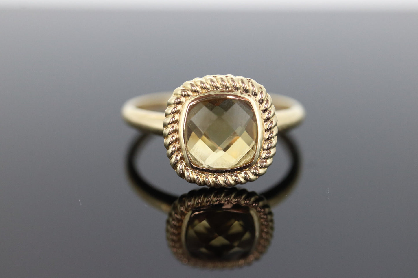 14k Citrine cushion Faceted  Ring. Citrine Bezel set cocktail statement ring. st(78)