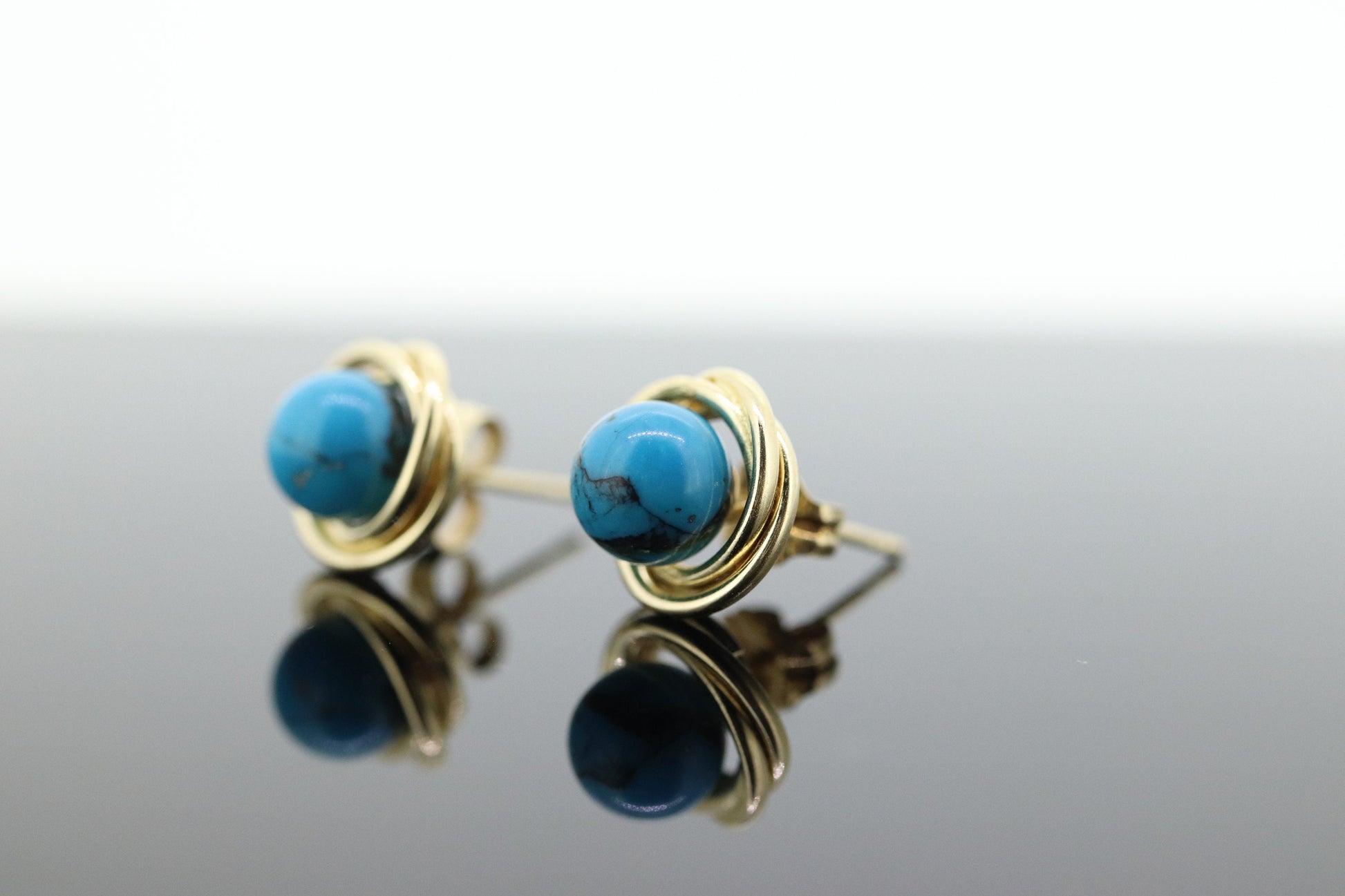 14k Turquoise round Bead STUD earrings. Turquoise SPHERE Ball Earrings. ST(25)