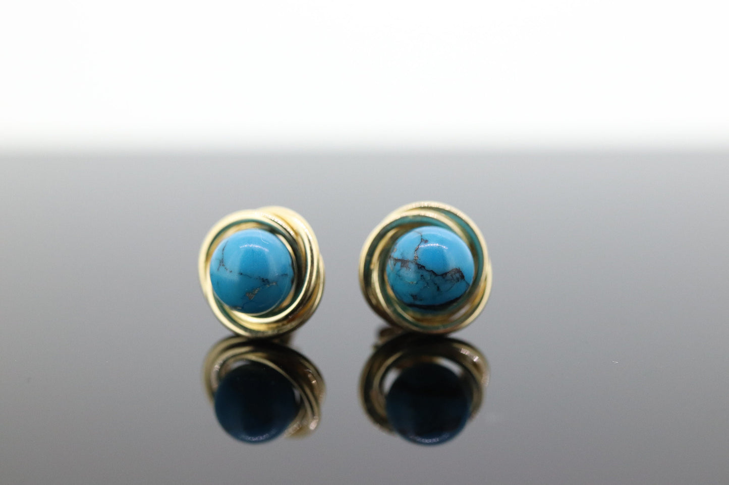 14k Turquoise round Bead STUD earrings. Turquoise SPHERE Ball Earrings. ST(25)