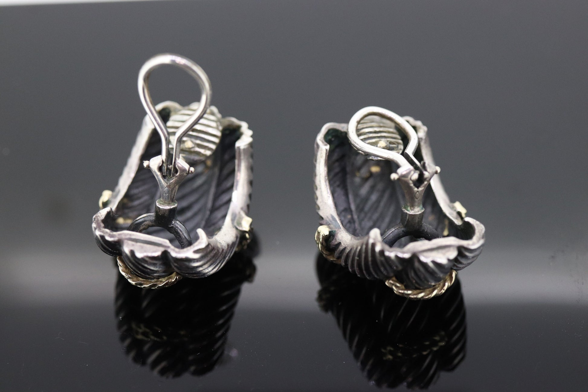 David Yurman Sterling and 14k Gold Heavy CABLE Drop Earrings. NON pierced Clip On David Yurman earrings st(100)