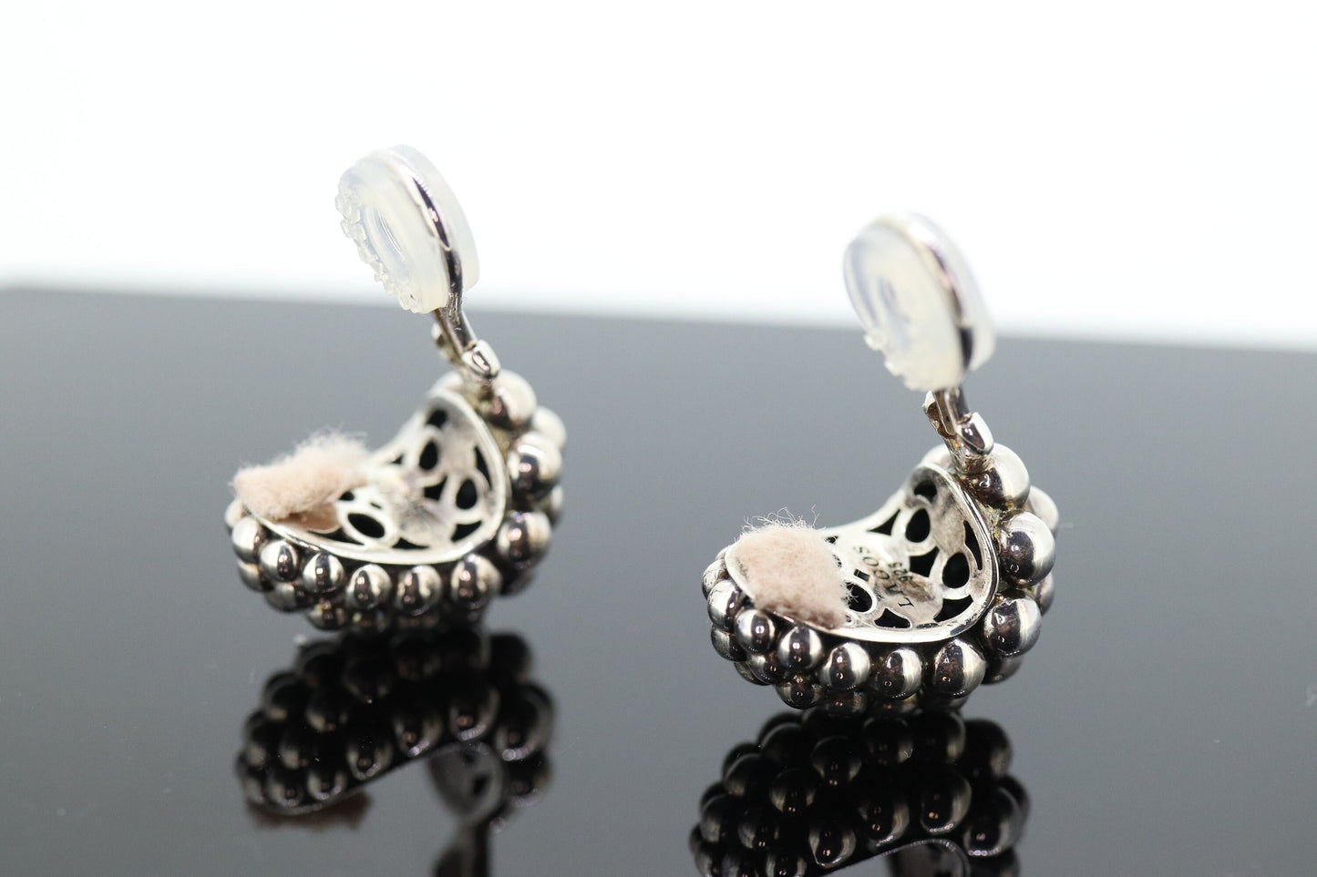 LAGOS Caviar Earrings. Sterling Silver Bubbly Heavy Clip ON Non Pierced Huggie Earrings. (st250)