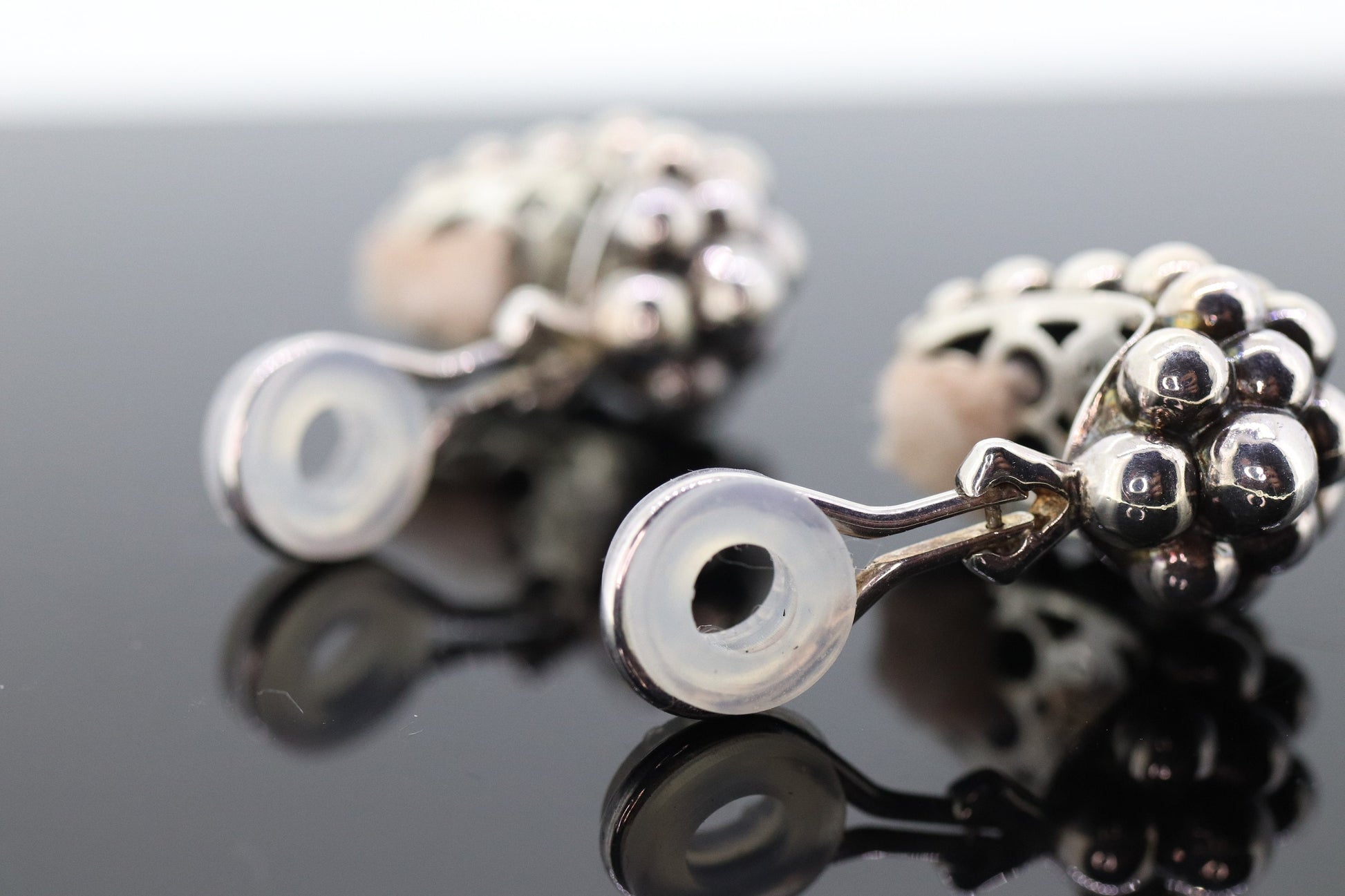 LAGOS Caviar Earrings. Sterling Silver Bubbly Heavy Clip ON Non Pierced Huggie Earrings. (st250)