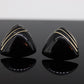 14k Carved Onyx Triangle Earrings. Carved Gemstone Onyx Gold Inlay stud earrings. st(37)