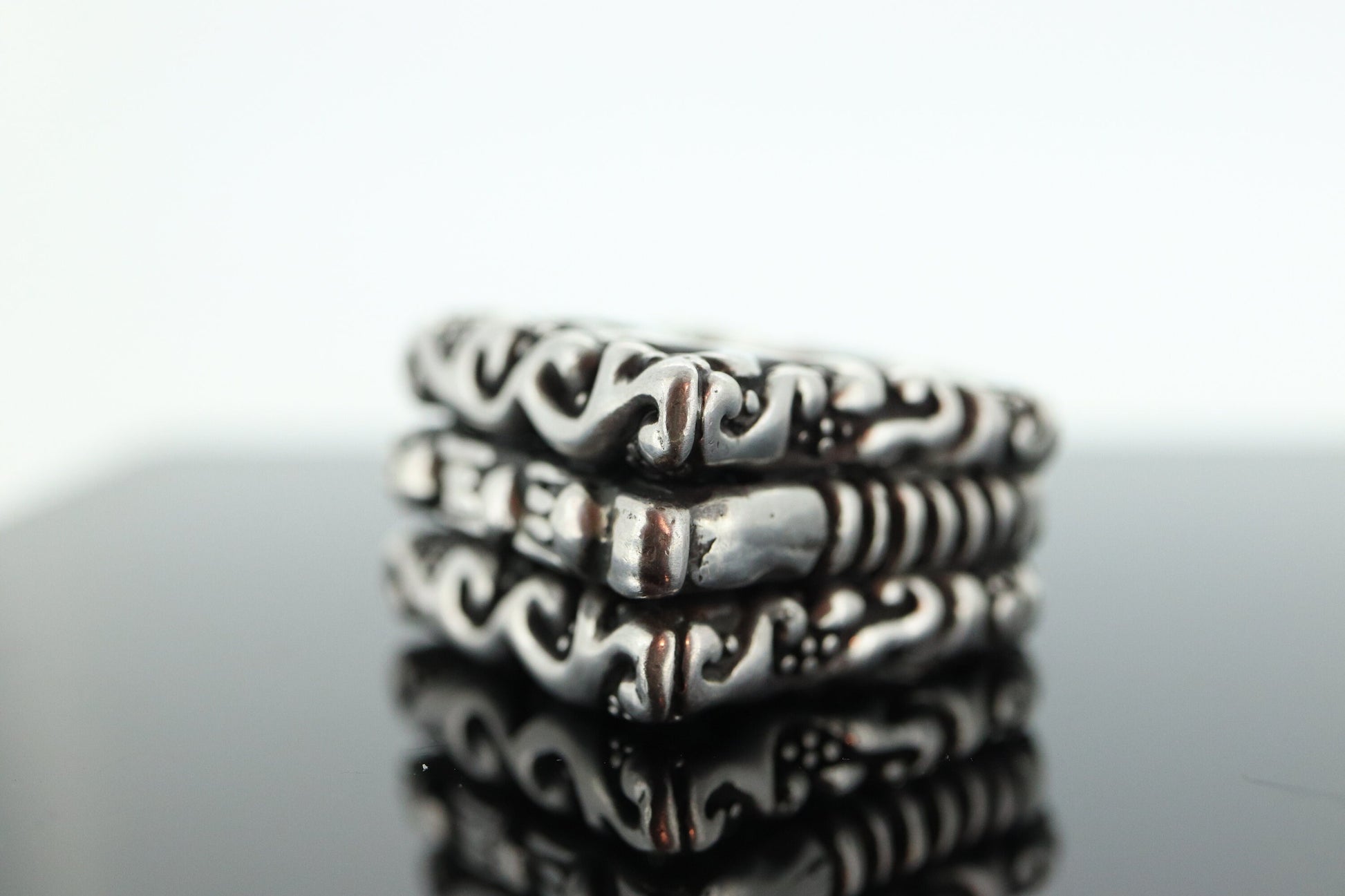 Dian Malouf RING. Triple Three Stacked Rings. Heavy sterling Silver and 14k Signet Rings DLM Collection (st114)