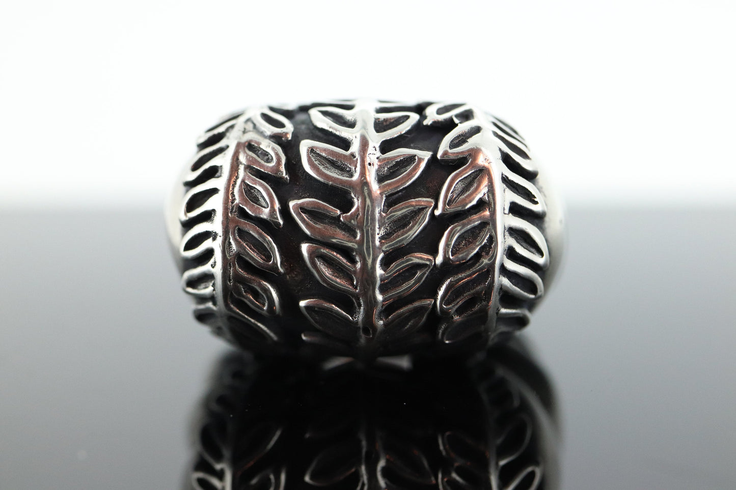 Heavy MODERNIST sterling Silver 925 Signet Rings. FERN leaves High Dome. Potential Dian Malouf DLM Collection (st114)