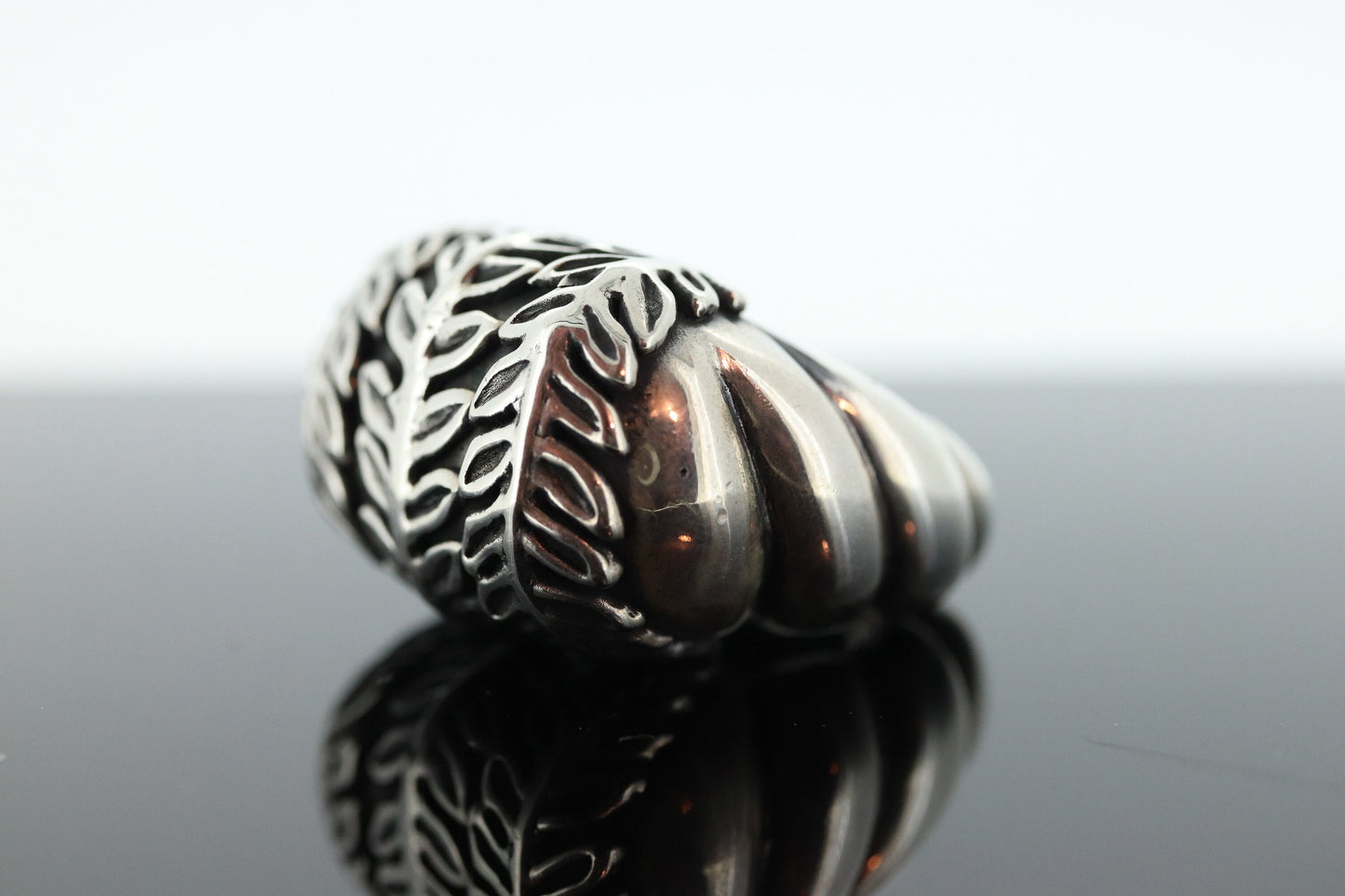 Heavy MODERNIST sterling Silver 925 Signet Rings. FERN leaves High Dome. Potential Dian Malouf DLM Collection (st114)