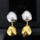 Roberto Coin 18k White and Yellow Gold drop Earrings. Perl Amore Puffed Earrings. Roberto Coin Pearl Amore Collection. (366)