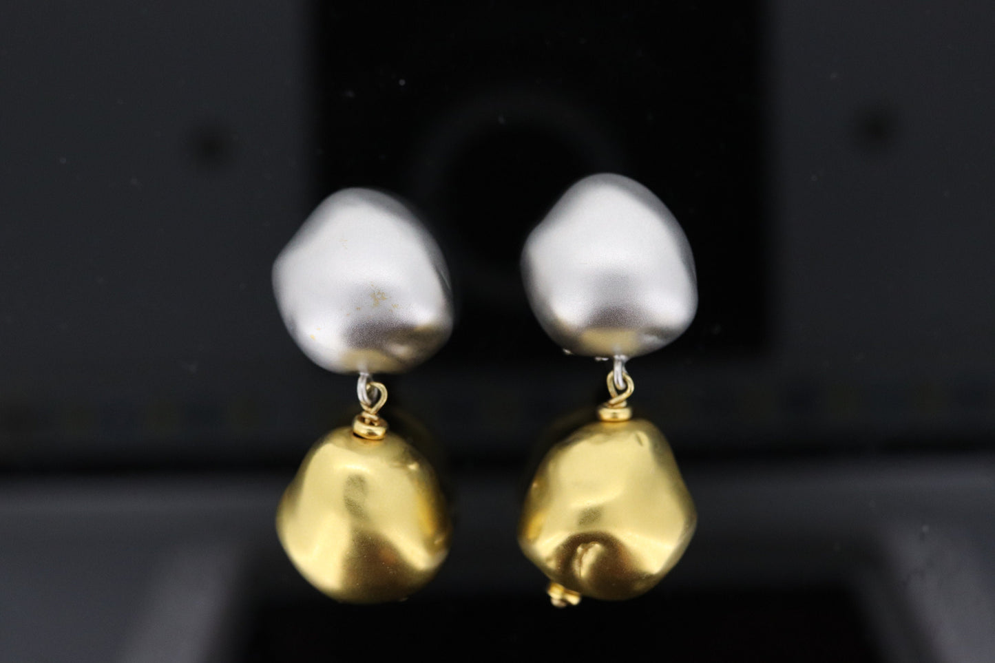 Roberto Coin 18k White and Yellow Gold drop Earrings. Perl Amore Puffed Earrings. Roberto Coin Pearl Amore Collection. (366)