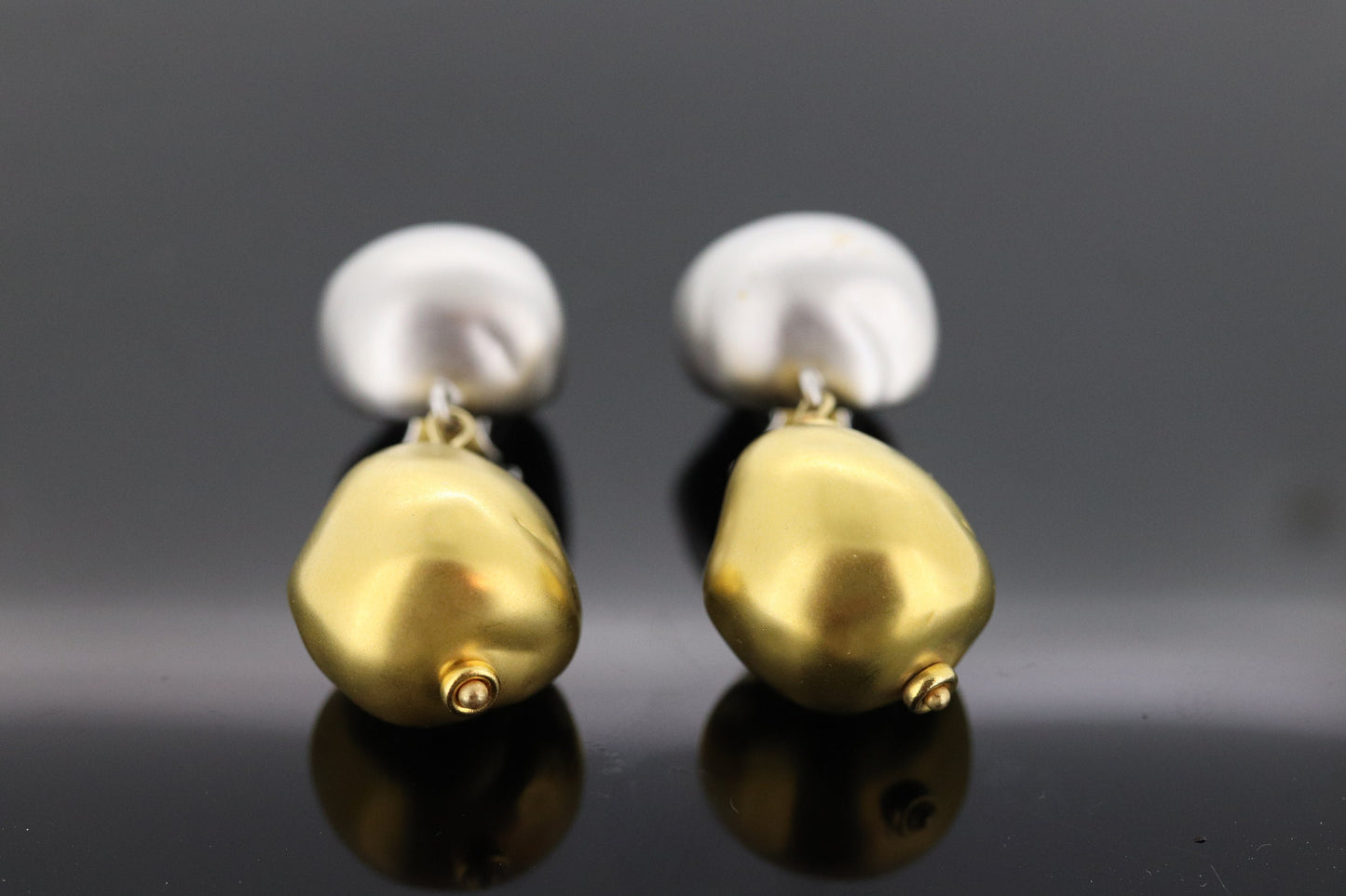 Roberto Coin 18k White and Yellow Gold drop Earrings. Perl Amore Puffed Earrings. Roberto Coin Pearl Amore Collection. (366)