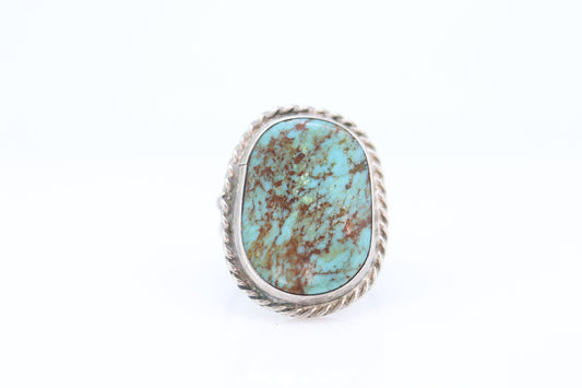 Zuni Navajo Large Sterling Silver Signet ring. Turquoise Bezel set Ring.  St(15)