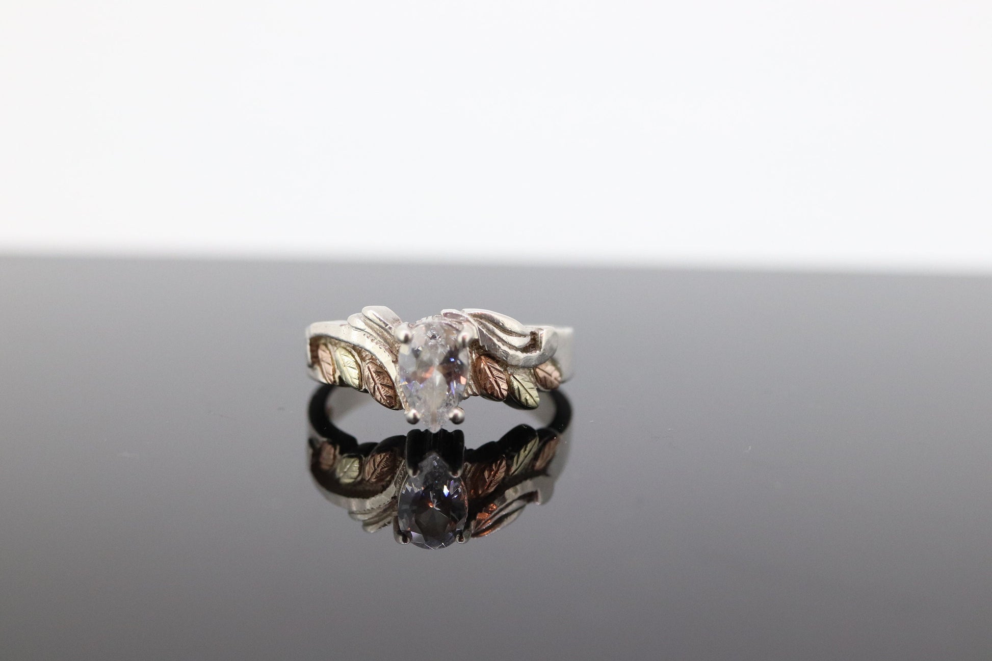 Black Hills Gold Sterling Silver Ring. Pear cut CZ Topaz Black Hills Gold Silver Band st(32)