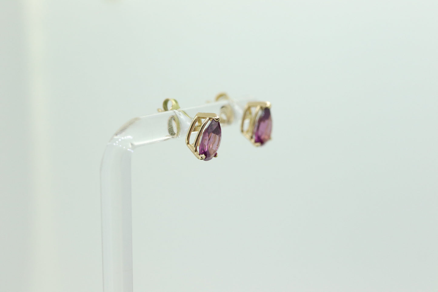 14k Tourmaline Stud Earrings. Rubellite Pink Purple Tourmaline Pear Drop Cut Stud Prong earrings. st(35)