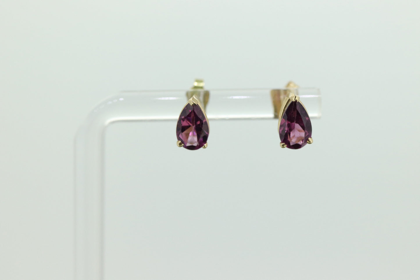 14k Tourmaline Stud Earrings. Rubellite Pink Purple Tourmaline Pear Drop Cut Stud Prong earrings. st(35)