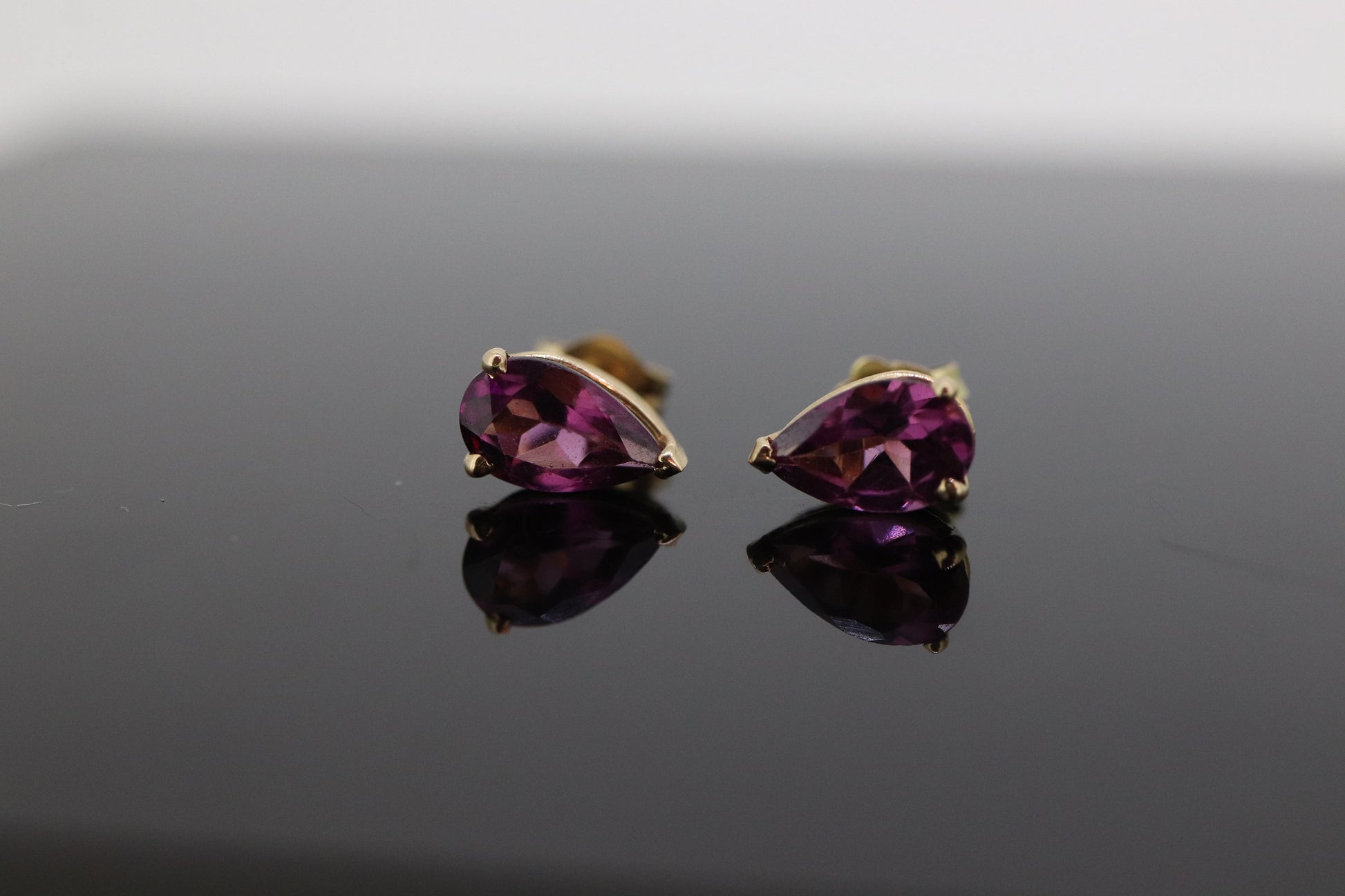 14k Tourmaline Stud Earrings. Rubellite Pink Purple Tourmaline Pear Drop Cut Stud Prong earrings. st(35)