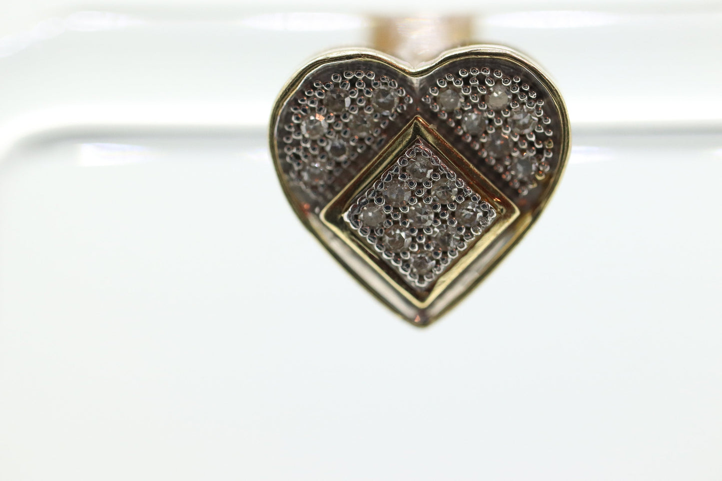 10k Diamond Pave HEART stud earrings. 10k Heart Pave Diamond Jewelry. st(63)