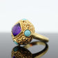 14k Bubble Turquoise and Amethyst stone Ring. 14k Turquoise Amethyst Candy Cocktail Ring st(295)