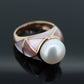 14k Large Mabe and MOP Ring. 14k Rose Gold Mother of Pearl inlay and  Pearl Solitaire ring. st(31-1)