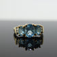 Blue TOPAZ 3 stone past present future ring. 10k THL Samuel Aaron. st(37)