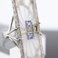 14k Camphor Glass Diamond Princess Sapphire ring. Art Deco Filigree Frosted Rock Crystal Ring with a diamond and Sapphire. st(322)