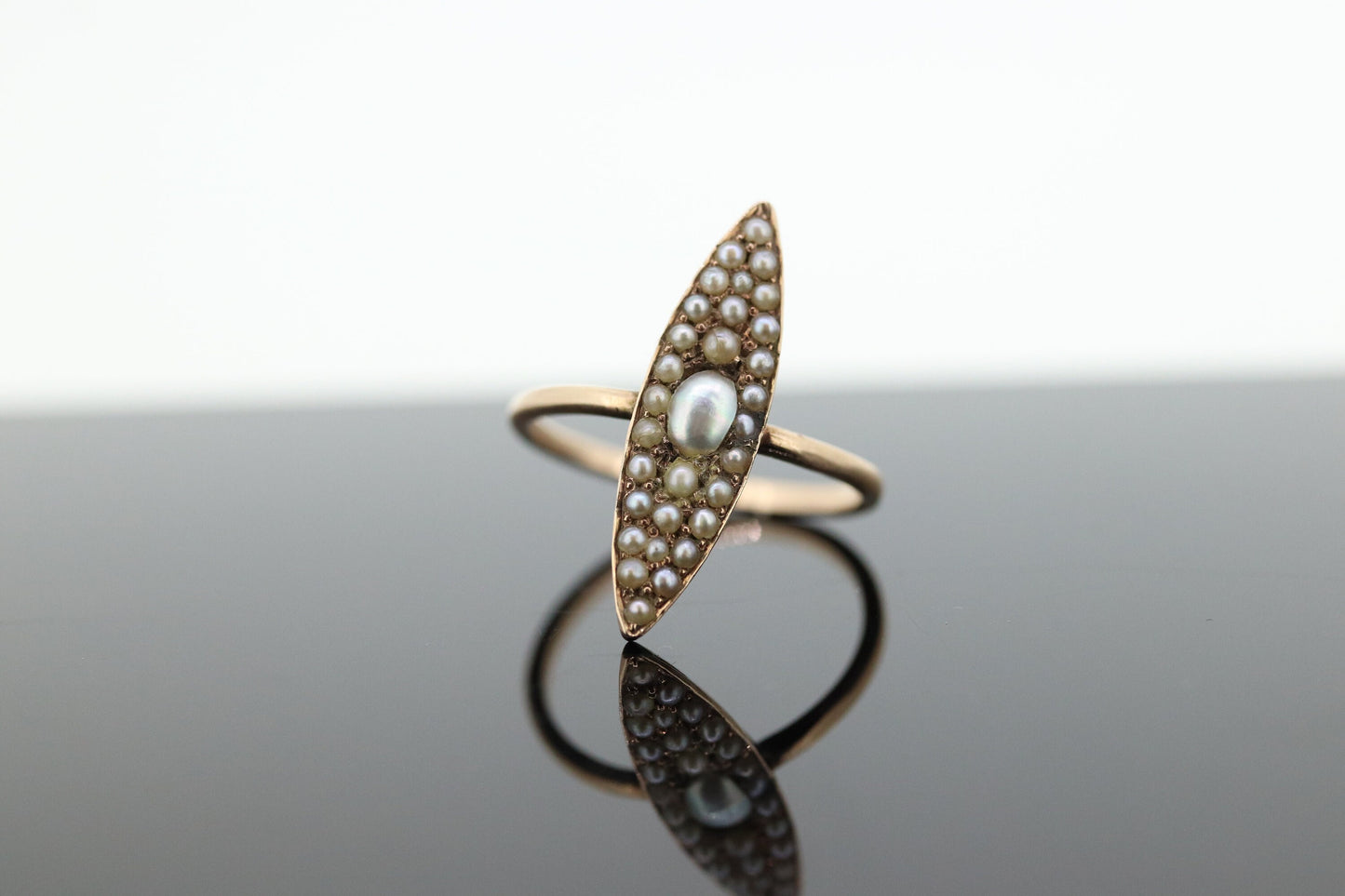 Antique 14k PEARL seed MOP cluster Marquise Navette ring. ANTIQUE Victorian Pearl seed Marquise cluster ring