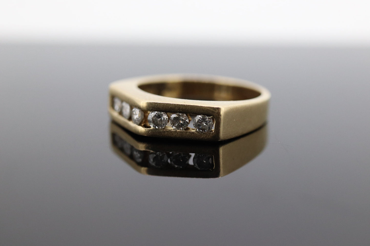 14k diamond tension set Eternity ring. 14k Diamond channel infinity chevron mirror band st(161)