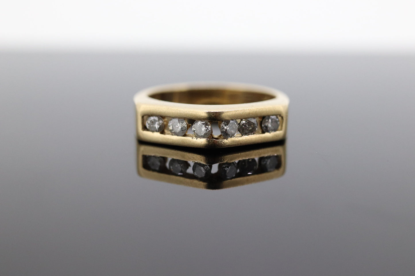 14k diamond tension set Eternity ring. 14k Diamond channel infinity chevron mirror band st(161)