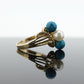 10k Turquoise and Pearl cluster ring. Bypass Turquoise and Pearl Bead Sphere Ball cluster set ring st(95)