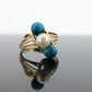 10k Turquoise and Pearl cluster ring. Bypass Turquoise and Pearl Bead Sphere Ball cluster set ring st(95)