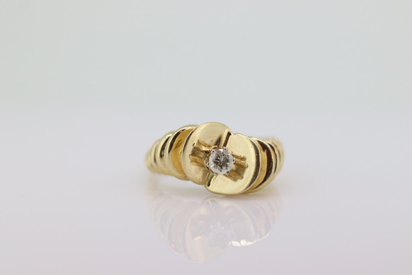 14K Diamond Bypass ring. Lobster Tail Sfogliatella Croissant Pastry Ring. Toi et moi band. Yellow Gold ring. st(92)