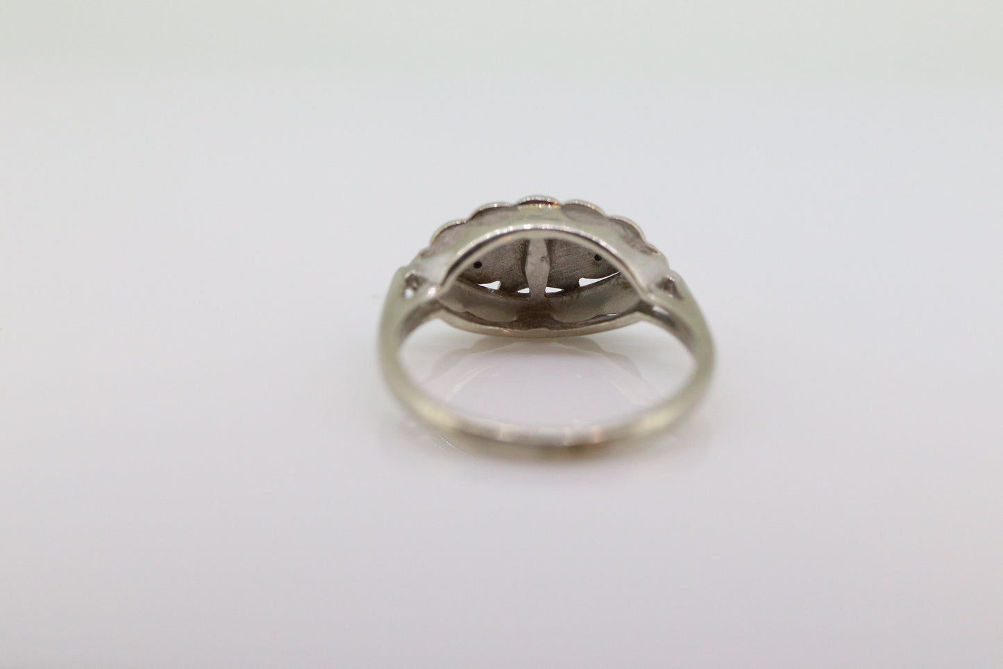 Marquise Signet Ring. Vintage 10k Tiny Diamond white Gold Signet Ring. 10k White Gold Statement Ring. st(75)