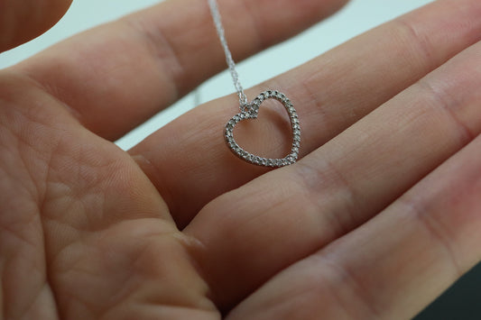 14k Open Heart Diamond Necklace. Open Heart Necklace. st(63)