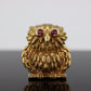 18k Owl Brooch. 3D Wise OWL with Ruby Eyes Brooch. 18k Yellow Gold Owl  Pendant. st(637)