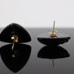 14k Carved Onyx Triangle Earrings. Carved Gemstone Onyx Gold Inlay stud earrings. st(37)