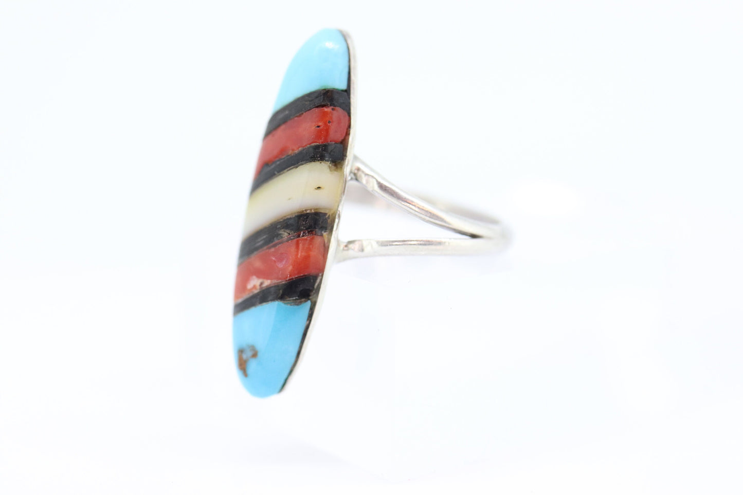 Heavy ZUNI Sterling Silver Signet ring. Navajo Turquoise Oyster Onyx MOP Cluster Ring.  St(14)